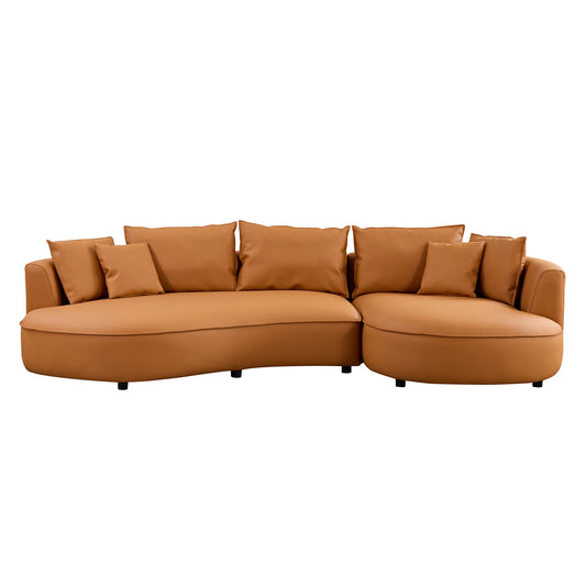 Modern Sectional Curved Sofa Couch For Living Room,Upholstered 5-Seat Sofa Couch Eco-leather Couch Set For Apartment Office,Orange