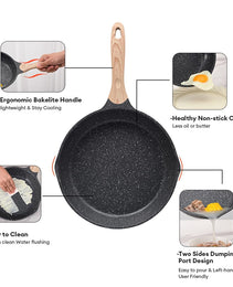 JEETEE 8 Inch Nonstick Frying Pan, Stone Coating Cookware, Nonstick Omelette Pan With Heat-Resistant Handle, Induction Skillet For Eggs