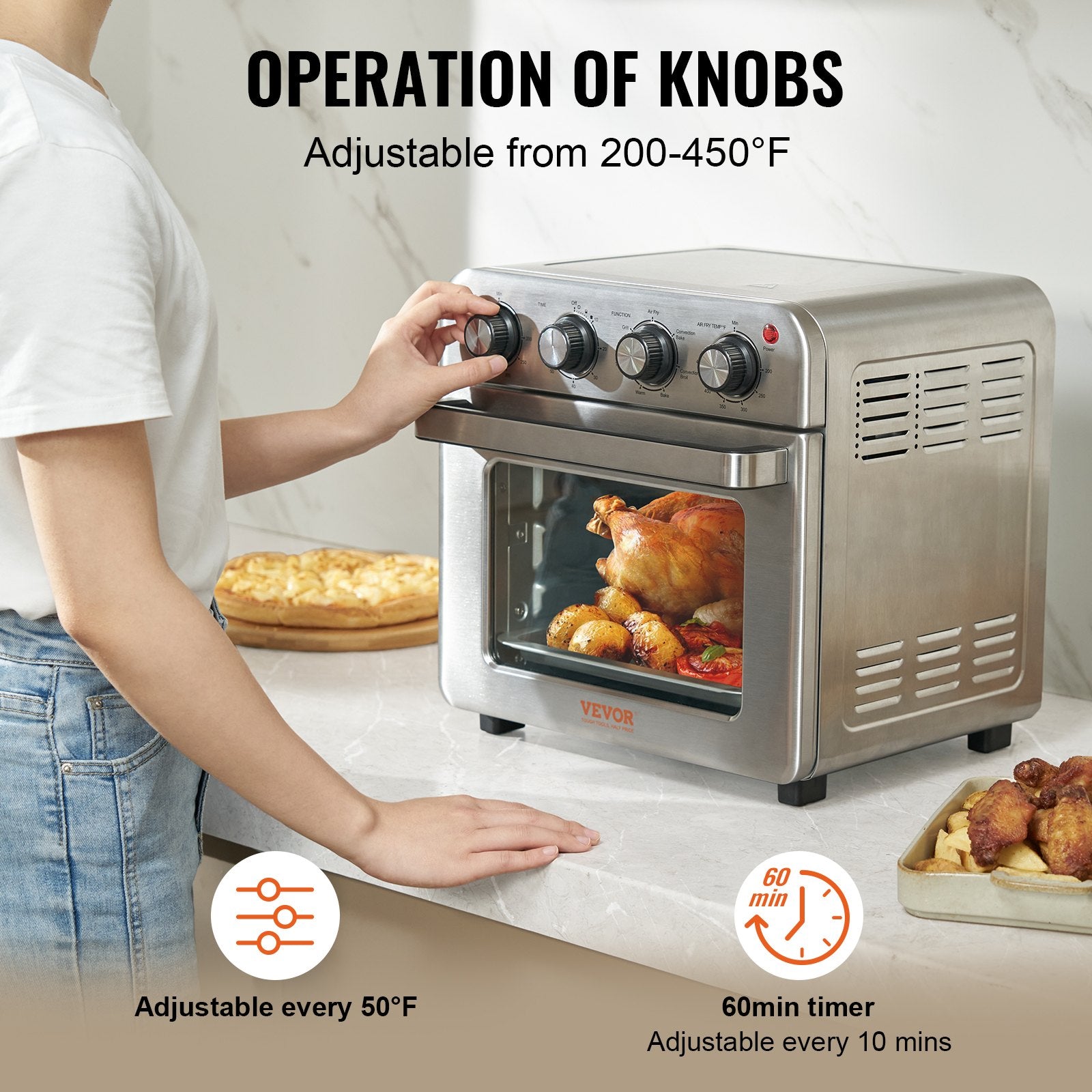 7-in-1 Air Fryer Toaster Oven – 1800W Convection Power with 360° Hot Air Circulation