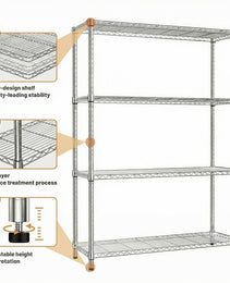 1400 Lbs 4-Shelf Storage Shelves,Wire Shelving Heavy Duty Metal Storage Shelving Unit Adjustable Garage Shelving Rack Pantry Kitchen  Chrome, 4 Tier,15.8  D X 45.3  W X 59.4  H