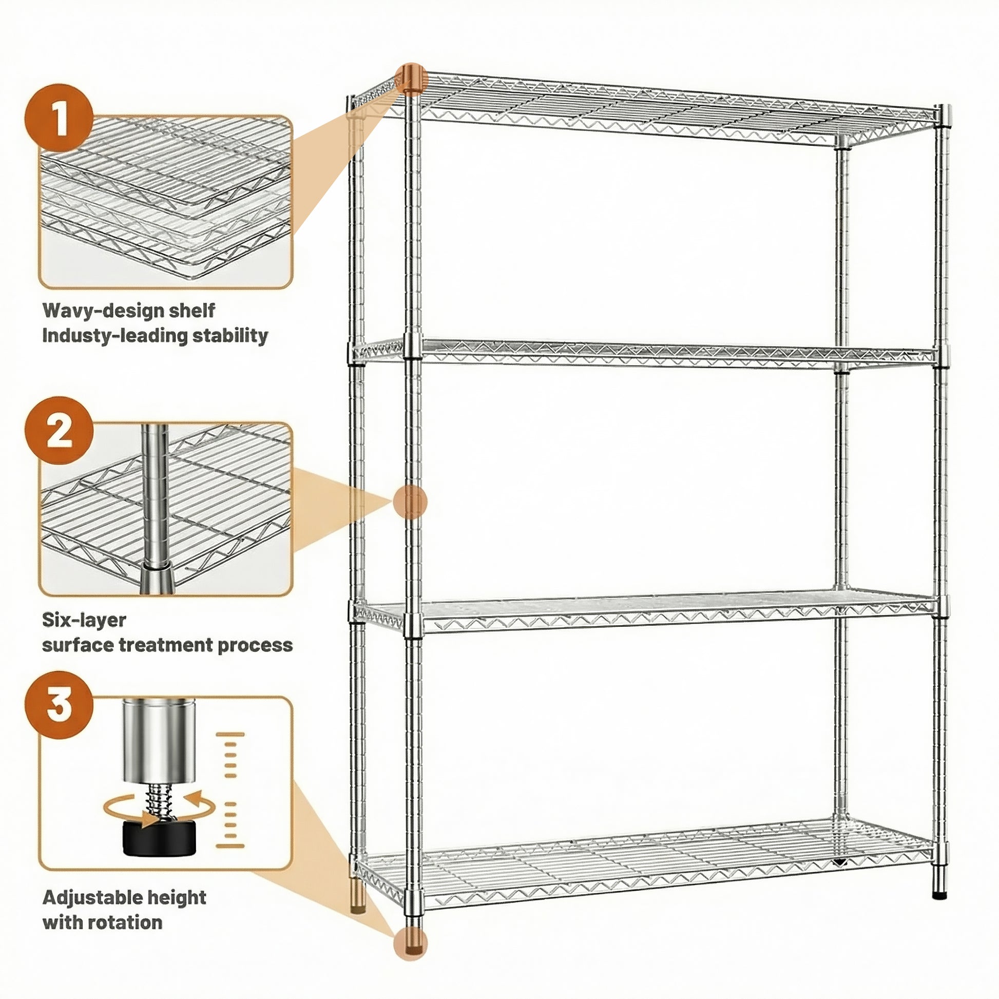 1400 Lbs 4-Shelf Storage Shelves,Wire Shelving Heavy Duty Metal Storage Shelving Unit Adjustable Garage Shelving Rack Pantry Kitchen  Chrome, 4 Tier,15.8  D X 45.3  W X 59.4  H