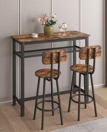 Bar Table, Equipped With 2 Bar Stools , With Backrest And Partition Rustic Brown