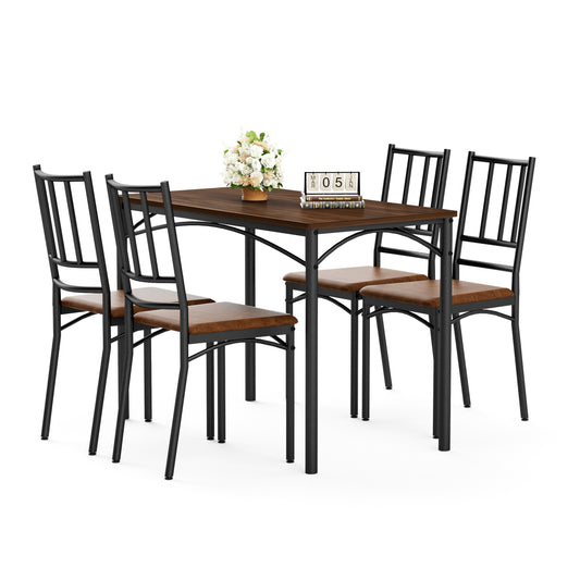Dining Table Set, Bar Table With 4 Dining Benches, Kitchen Table Counter With Chairs, Industrial For Kitchen Breakfast Table, Living Room, Party Room, Walnut, 43.3L X23.6W X 30.1H