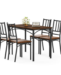 Dining Table Set, Bar Table With 4 Dining Benches, Kitchen Table Counter With Chairs, Industrial For Kitchen Breakfast Table, Living Room, Party Room, Walnut, 43.3L X23.6W X 30.1H