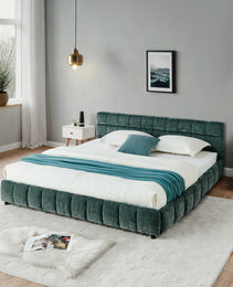 California King Size Upholstered Bed ,comfortable Upholstered Bed Frame, Chenille Fabric, With Headboard And Solid Bed Frame. With Drawer For Storage.-Blue Green 90.5x80.5x31