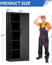 72H Metal Garage Storage Cabinet, Black Tool Steel Locking Cabinet With Doors And 4 Shelves, Tall Cabinets For Garage Storage Systems Lockable File Cabinet For Home Office, Classroom Pantry