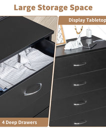 4 Drawer Chest  2 USB    2 Sockets  Nightstand Black