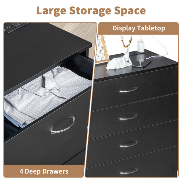 4 Drawer Chest  2 USB    2 Sockets  Nightstand Black