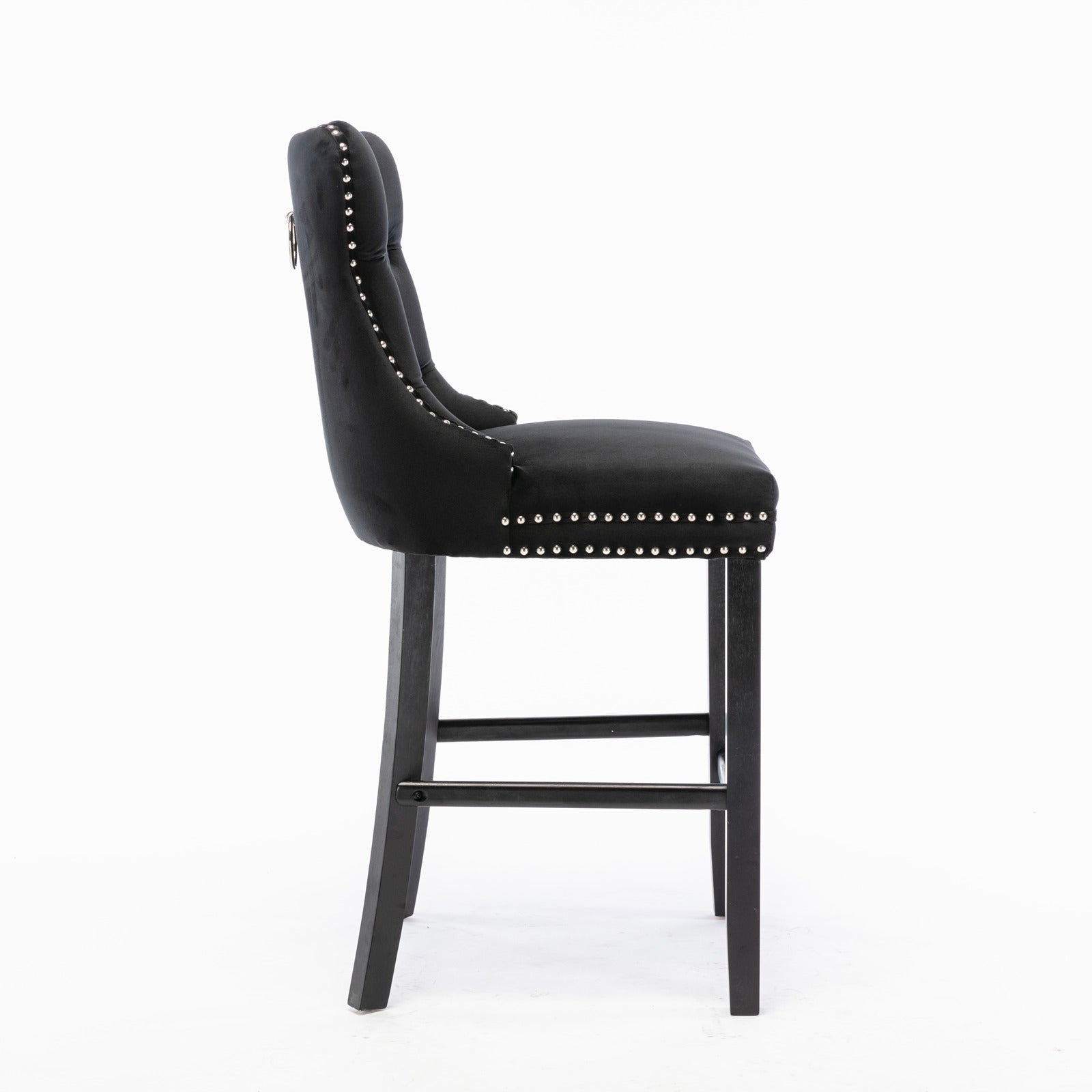 Contemporary Velvet Upholstered Barstools With Button Tufted Decoration And Wooden Legs, And Chrome Nailhead Trim, Leisure Style Bar Chairs,Bar Stools, Set Of 2 Black,SW2002BK