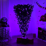 6 FT Pre-lit Upside Down Artificial Christmas Tree, Black Halloween Tree With 250 Purple Lights And Pumpkin & Skull Ornaments - CJDS - FC