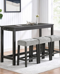 Bar Table Set With Power Outlet, Bar Table And Chairs Set, 4 Piece Dining Table Set, Industrial Breakfast Table Set, For Living Room, Dining Room, Game Room