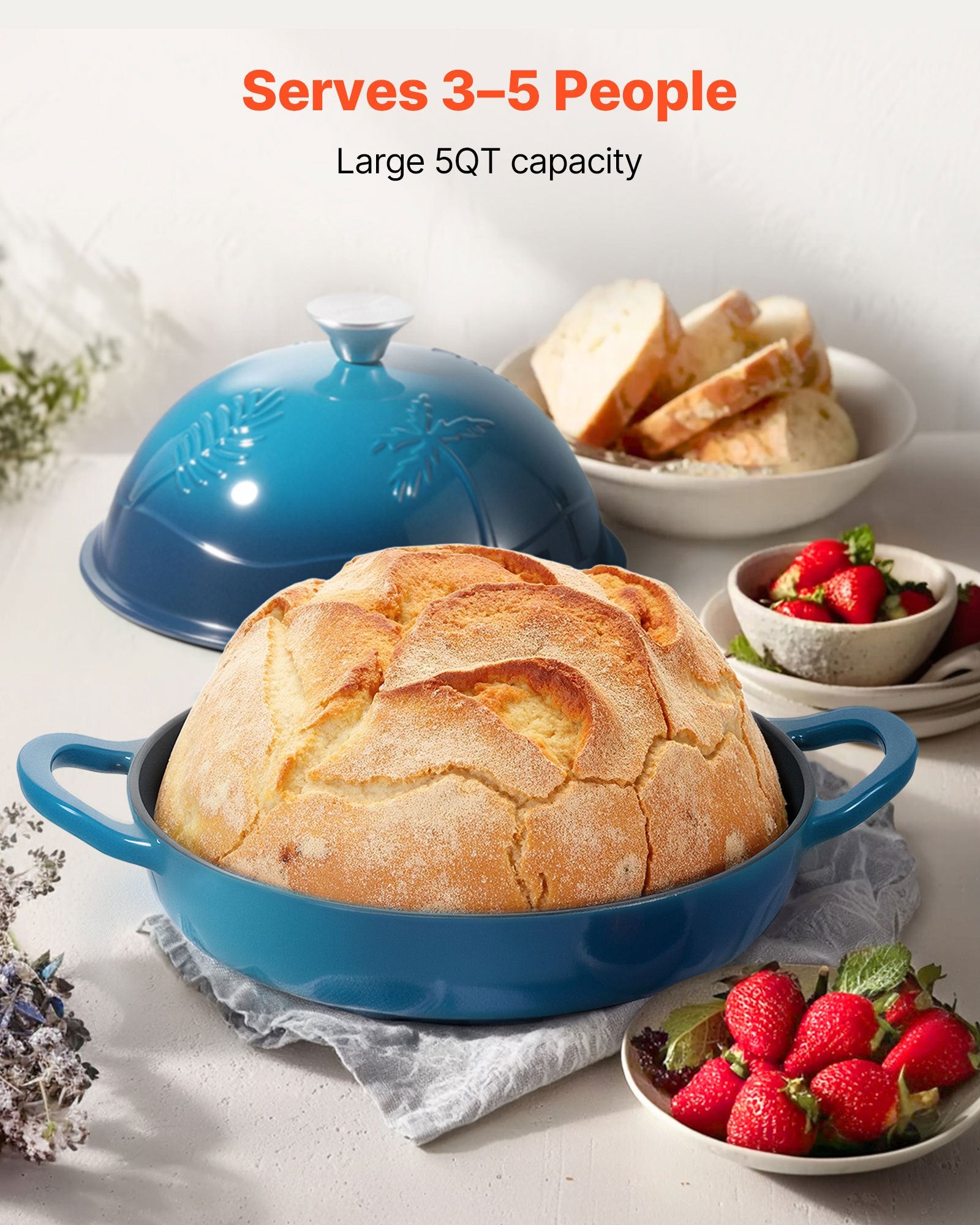 Enameled Cast Iron Dutch Oven Heavy-Duty Cookware With Lid Dual Handles 5 Qt