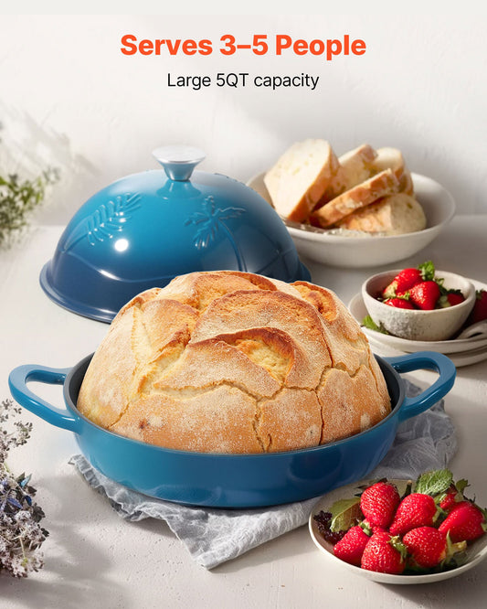 Enameled Cast Iron Dutch Oven Heavy-Duty Cookware With Lid Dual Handles 5 Qt