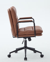 Office Chair,Mid Back Home Office Desk Task Chair With Wheels And Arms Ergonomic PU Leather Computer Rolling Swivel Chair With Padded Armrest,The Back Of The Chair Can Recline 40 Brown