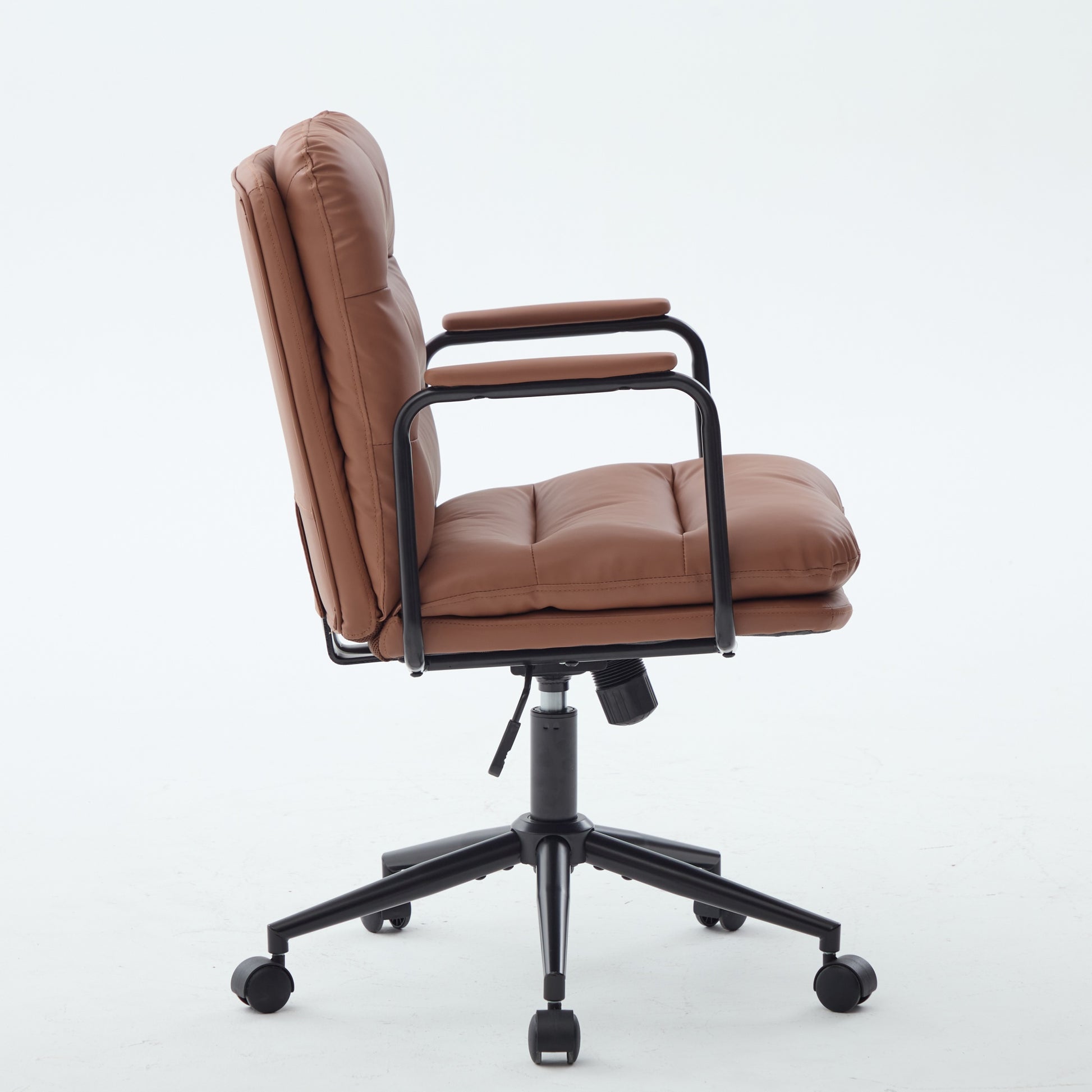 Office Chair,Mid Back Home Office Desk Task Chair With Wheels And Arms Ergonomic PU Leather Computer Rolling Swivel Chair With Padded Armrest,The Back Of The Chair Can Recline 40 Brown