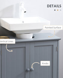 Under Sink Bathroom Cabinet, Pedestal Sink Storage Cabinet with 2 Doors, Shelf and U-Shape, Gray