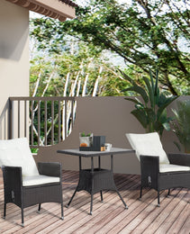 3 Piece Patio Bistro Set, PE Wicker Furniture Conversation Set W/ Tufted Cushion Reclining Chairs & Coffee Table, Cream