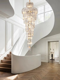 Long Crystal Staircase Gold Chandelier Modern Loft Crystal Lamp Luxury Villa Hotel Hall Living Room Large Chandelier Home Decor