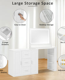 59Makeup Vanity Desk With Mirror, Vanity Mirror With Lights, Dressing Table With 3 Drawers And 2 Cabinets, Vanity Table With Storage Shelves For Bedroom, White - CJDS