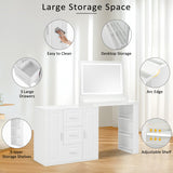 59Makeup Vanity Desk With Mirror, Vanity Mirror With Lights, Dressing Table With 3 Drawers And 2 Cabinets, Vanity Table With Storage Shelves For Bedroom, White - CJDS