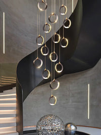 Duplex Staircase Lamp Long Chandelier Black Gold Modern Minimalist Light Luxury Creative Lighting Villa Loft Living Room Rng