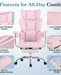 Large-sized High-back Office Chair - 350 Pounds, Anti-scratch PU Leather Executive Office Desk Chair, With Footrest, Reclining Computer Chair