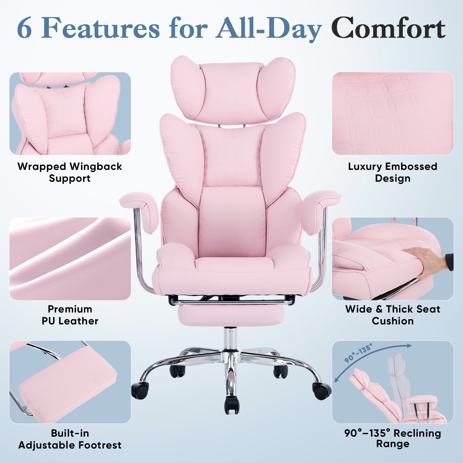 Large-sized High-back Office Chair - 350 Pounds, Anti-scratch PU Leather Executive Office Desk Chair, With Footrest, Reclining Computer Chair