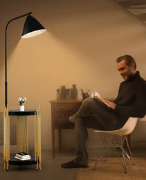 Luxury Shelves Floor Lamp For Living Room With Metal Lampshade, Standing Lamp Tall Industrial Floor Lamp Reading For Bedroom, Office E26 No Included Bulb -Matte Gold Matte Black