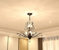 8-Light Black Crystal Chandelier, Vintage Pendant Light Fixture