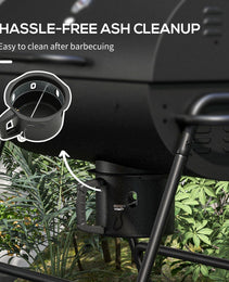 Barrel Charcoal BBQ Grill, Barbecue with 420 sq.in. Cooking Area, Wheels, Ash Catcher, Black