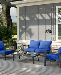 8 Patio Chair Cushions with Seat & Backrest, Fade Resistant Seat Replacement Cushion Set, Navy Blue