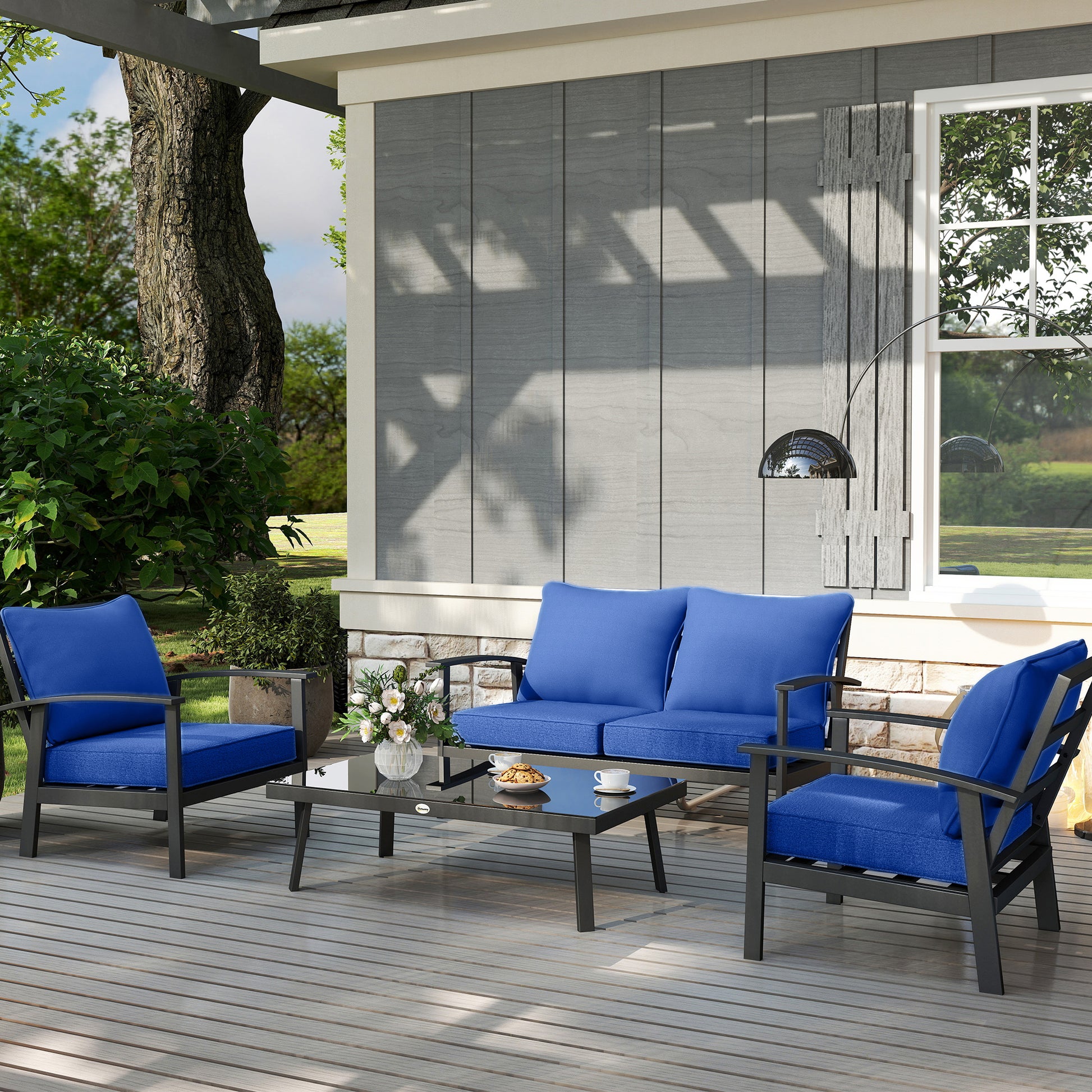 8 Patio Chair Cushions with Seat & Backrest, Fade Resistant Seat Replacement Cushion Set, Navy Blue