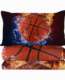 Sports Basketball Pattern Comforters Sets Twin Size 3PC Fire Water Bedding Sets For Boys Include 1 Comforter And 2 Pillowcases
