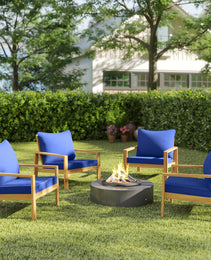 8 Patio Chair Cushions with Seat & Backrest, Fade Resistant Seat Replacement Cushion Set, Navy Blue