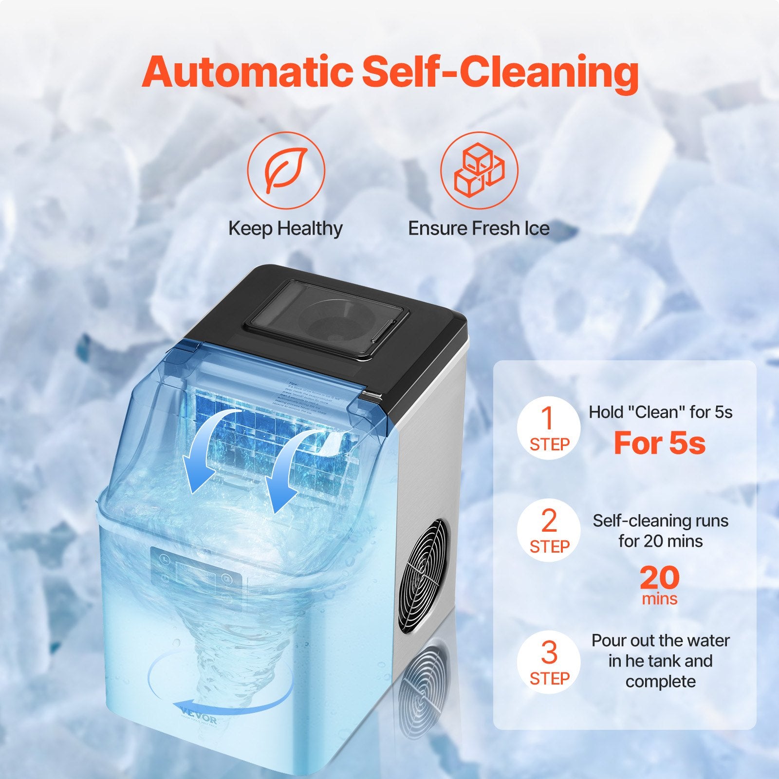 Portable Countertop Ice Maker 45Lbs/24H Self-Cleaning With Scoop Basket Home Bar