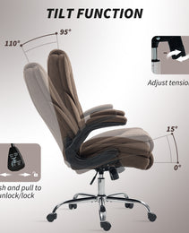 Executive Office Chair, Desk Chair with Flip-up Armrest, Diamond Fabric Computer Chair for Home Office, Dark Brown
