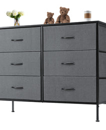 Tall Dresser Fabric Storage Tower ,Wooden Top For Kid Room, Closet, Entryway, Nursery