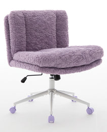 W26.4 Inch Wider Seat Office Chair,Artificial Rabbit Hair Home Office Chair With Metal Base,Adjustable Desk Chair Swivel Office Chair,Vanity Chair  Violet