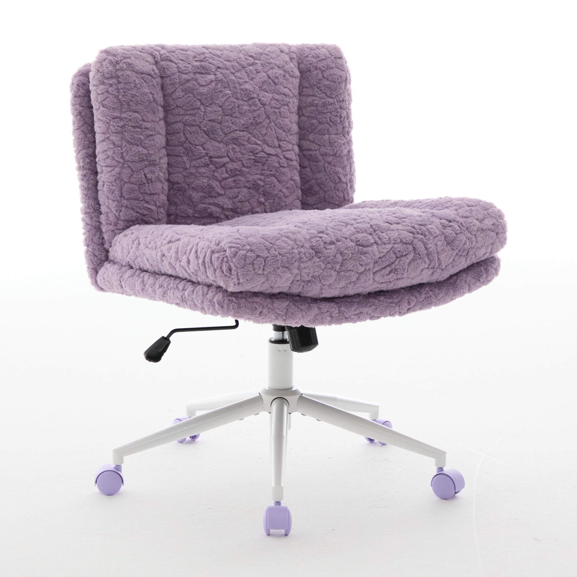 W26.4 Inch Wider Seat Office Chair,Artificial Rabbit Hair Home Office Chair With Metal Base,Adjustable Desk Chair Swivel Office Chair,Vanity Chair  Violet
