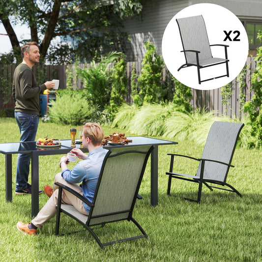 Set Of 2 Outdoor Dining Chairs With High Back, Armrests, Folding Patio Chairs For Patio, Lawn, Camping, Gray