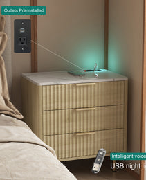 Nightstand With Charging Station, Smart Nightstand With Night Light, Modern Night Stand With Storage Cabinet For Bedroom, Wood