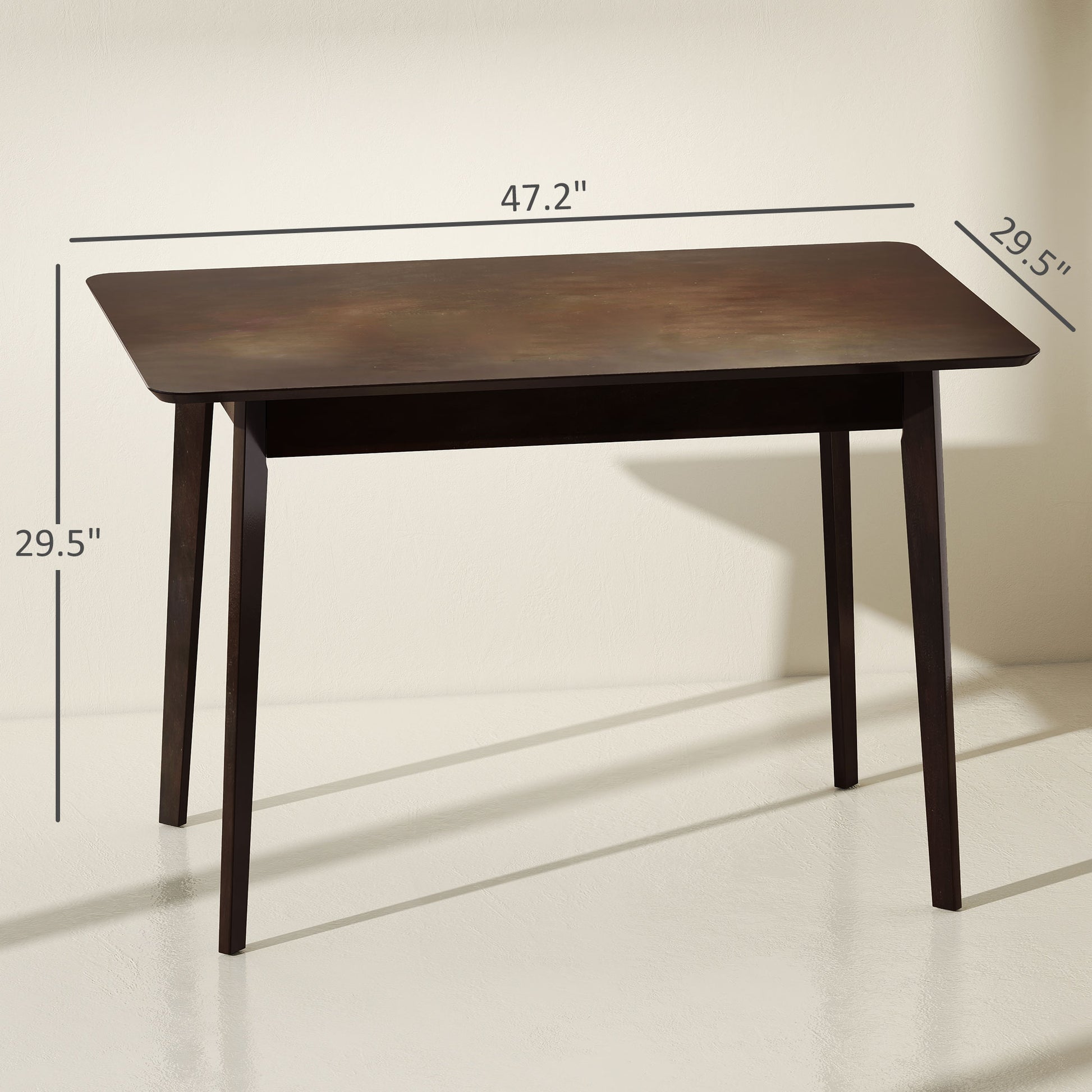 47.2" Rectangle Dining Table For 4, Mid-Century Modern Kitchen Table With Rubber Wood Frame For Dining Room, Mahogany