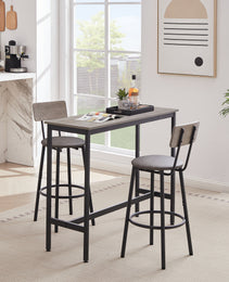 Bar Table Set With 2 Bar Stools PU Soft Seat With Backrest, Grey