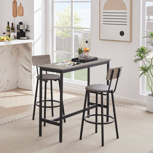 Bar Table Set With 2 Bar Stools PU Soft Seat With Backrest, Grey