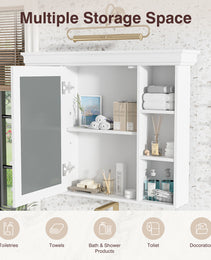 35'' X 28'' White Wall Mounted Bathroom Storage Cabinet With Mirror Door, Modern Bathroom Wall Cabinet With Mirror, Medicine Cabinet With 6 Open Shelves