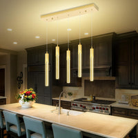 5-Lights Rectangular Pendant Lights for Kitchen Island Black Linear Crystal Chandelier Modern Chandeliers for Kitchen Island Dining Room