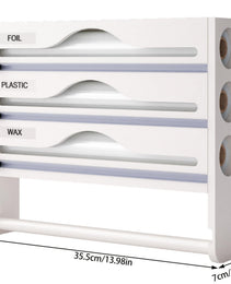 Bamboo Plastic Wrap Cutter With Paper Towel Holder Kitchen Wall-mounted Tinfoil Cutter With Three-grid Cutter And Paper Towel Storage Rack