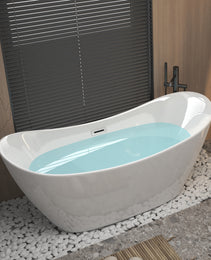59 Acrylic Freestanding Tub, Gloss White,  With Chrome Overflow And Pop-up Drain, CUPC Certified