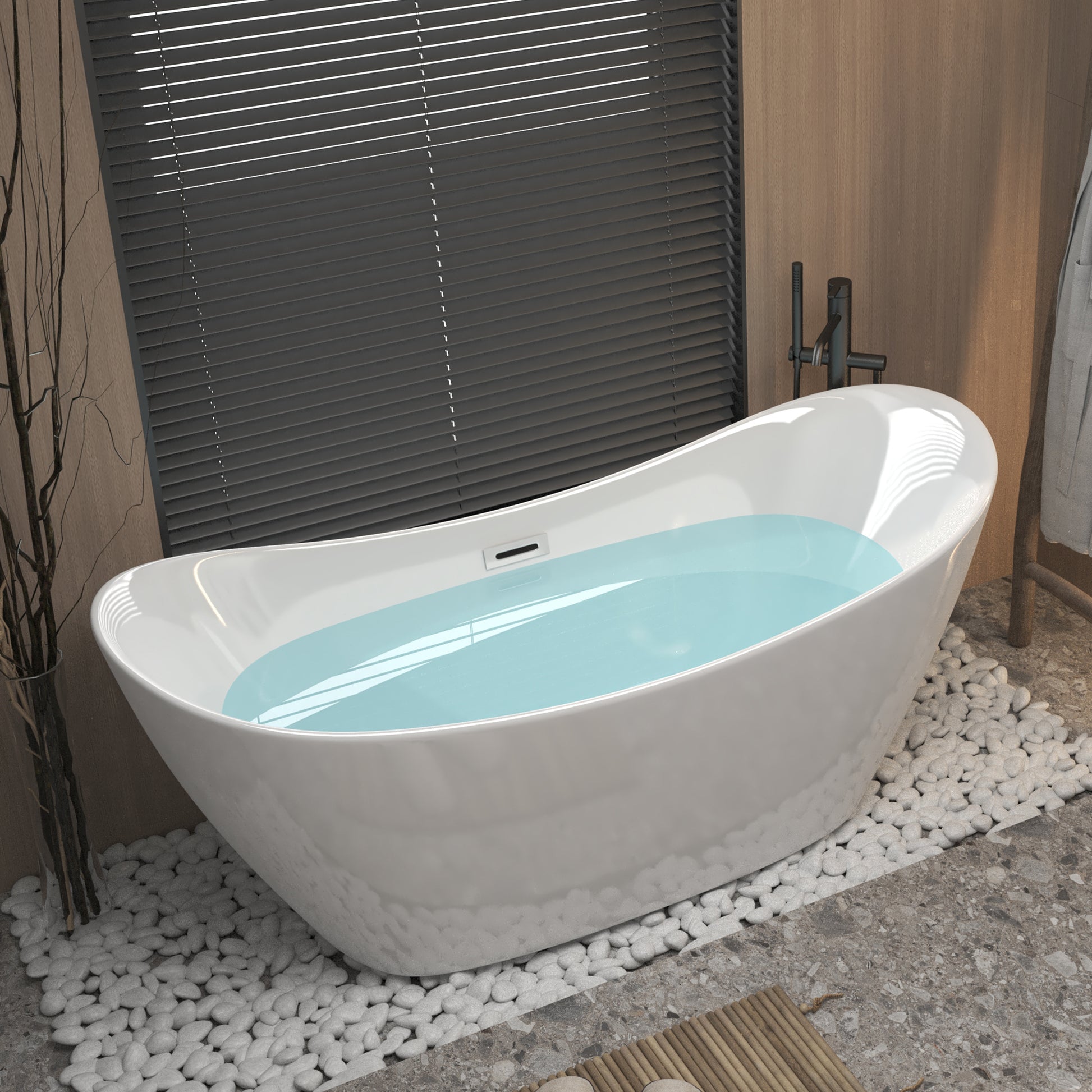 59 Acrylic Freestanding Tub, Gloss White,  With Chrome Overflow And Pop-up Drain, CUPC Certified