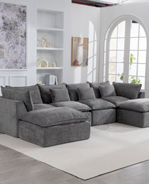 129.8  Width Cloud Couch Oversized Modular Sectional Sofa True Relax Comfy Couches Wide&Deep Seat Sofas For Living Room Furniture Sets, 4Seat With 2Ottoman